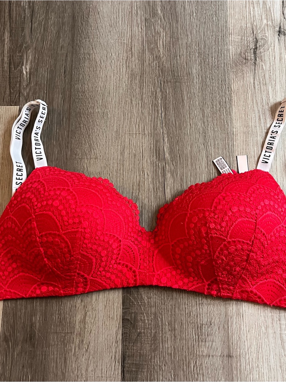 Victoria's Secret Red Lace Bra with Logo Straps